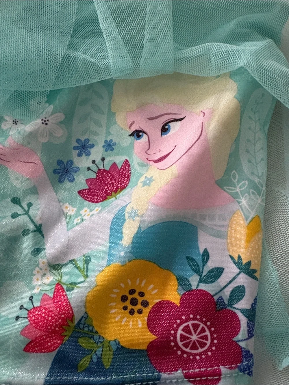 Disney Mint Green Girls Two-Piece Swim Set with Flower Accent